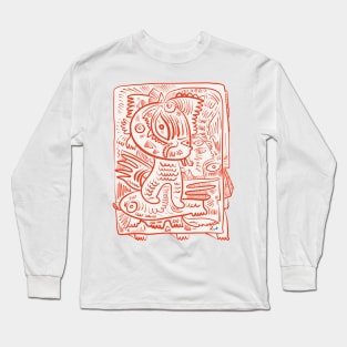 Red Graffiti Street Art Creature Mystic Long Sleeve T-Shirt